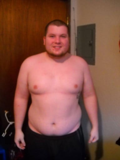 A before and after photo of a 5'8" male showing a snapshot of 260 pounds at a height of 5'8