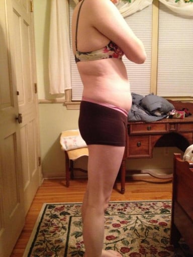 A photo of a 5'7" woman showing a snapshot of 150 pounds at a height of 5'7