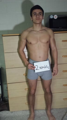 A photo of a 5'7" man showing a snapshot of 158 pounds at a height of 5'7