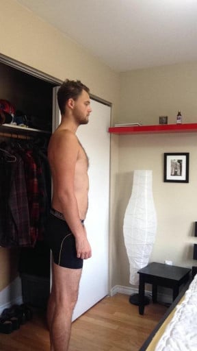 A before and after photo of a 6'3" male showing a snapshot of 183 pounds at a height of 6'3