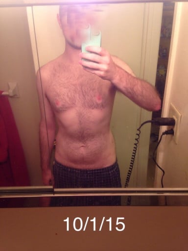 A before and after photo of a 5'10" male showing a weight cut from 190 pounds to 165 pounds. A net loss of 25 pounds.