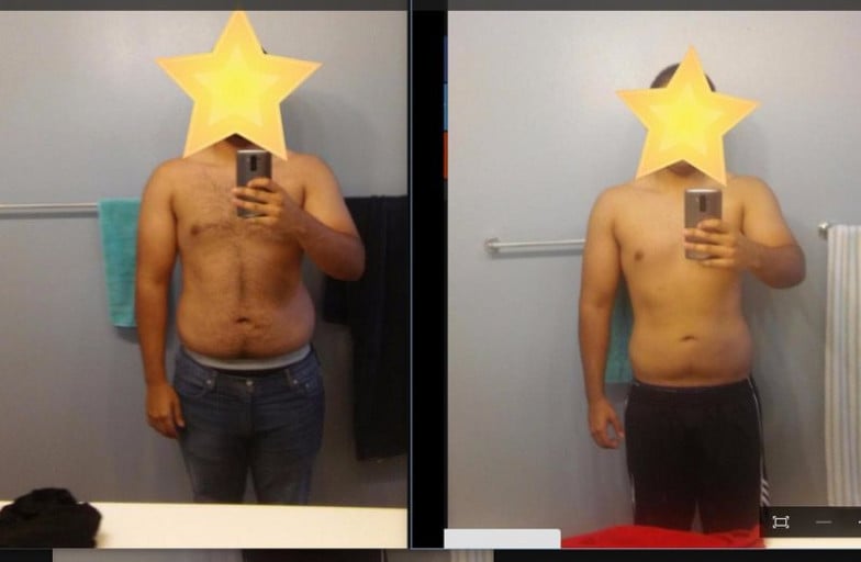 Before and After 23 lbs Weight Loss 6 feet 11 Male 245 lbs to 222 lbs