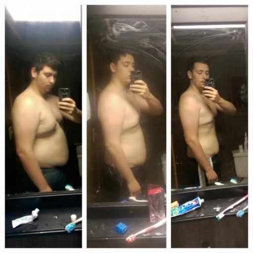 A picture of a 6'4" male showing a weight loss from 297 pounds to 215 pounds. A respectable loss of 82 pounds.