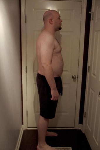 A before and after photo of a 6'3" male showing a snapshot of 255 pounds at a height of 6'3