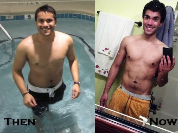A before and after photo of a 5'10" male showing a weight loss from 200 pounds to 147 pounds. A net loss of 53 pounds.