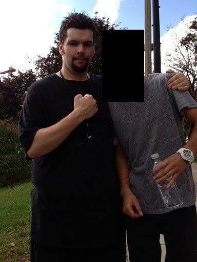 A before and after photo of a 6'2" male showing a weight loss from 360 pounds to 245 pounds. A total loss of 115 pounds.