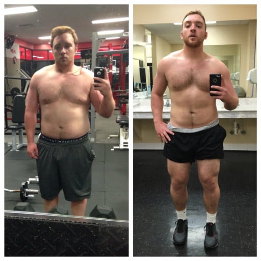 A progress pic of a 5'9" man showing a weight cut from 245 pounds to 226 pounds. A total loss of 19 pounds.