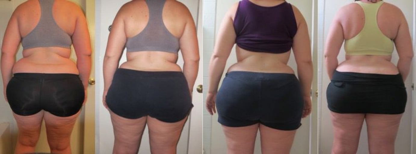 A photo of a 5'11" woman showing a fat loss from 282 pounds to 267 pounds. A net loss of 15 pounds.