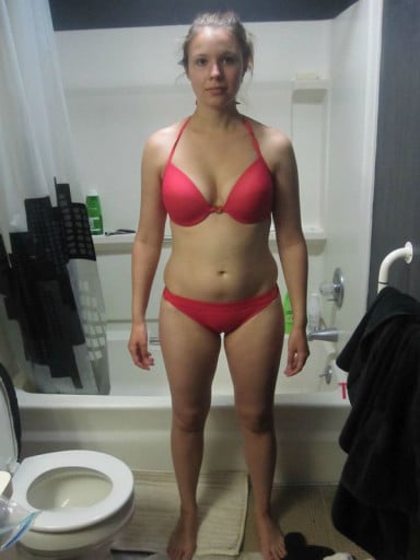 A photo of a 5'8" woman showing a snapshot of 153 pounds at a height of 5'8