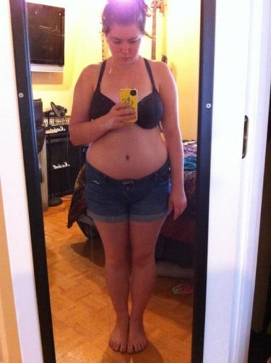 A picture of a 5'1" female showing a weight cut from 159 pounds to 139 pounds. A respectable loss of 20 pounds.