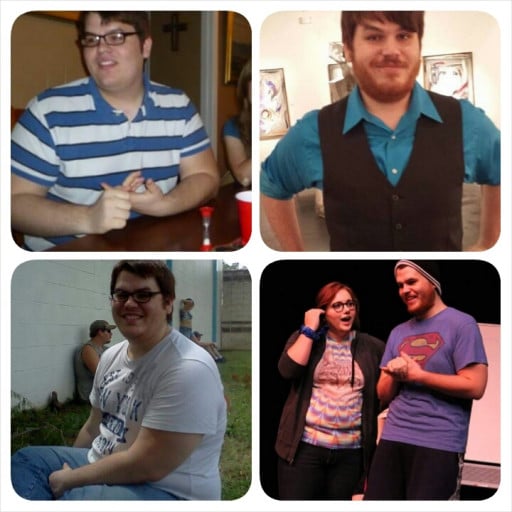 A picture of a 6'1" male showing a weight loss from 346 pounds to 250 pounds. A total loss of 96 pounds.