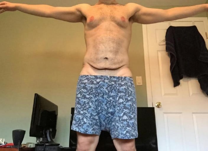 A progress pic of a 6'0" man showing a snapshot of 218 pounds at a height of 6'0