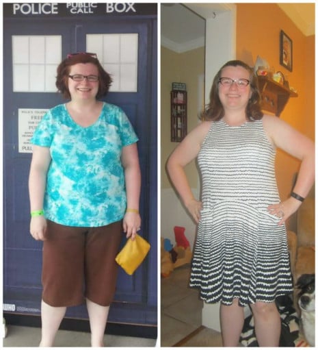 A picture of a 5'3" female showing a weight loss from 213 pounds to 185 pounds. A respectable loss of 28 pounds.