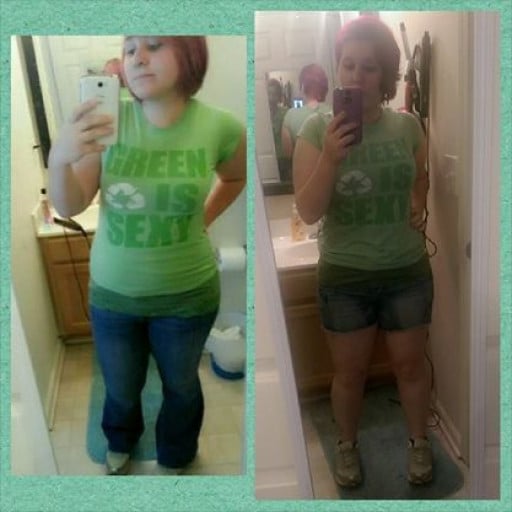 A progress pic of a 5'3" woman showing a weight reduction from 191 pounds to 170 pounds. A total loss of 21 pounds.