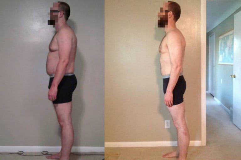 A photo of a 5'11" man showing a weight reduction from 220 pounds to 177 pounds. A total loss of 43 pounds.