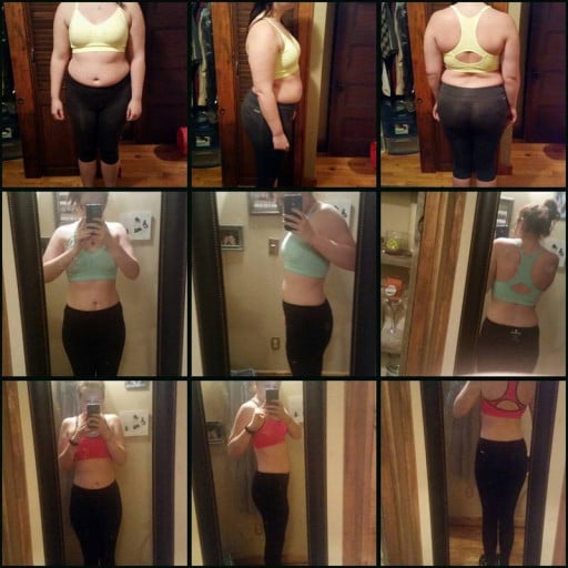 A picture of a 5'8" female showing a weight loss from 206 pounds to 164 pounds. A net loss of 42 pounds.