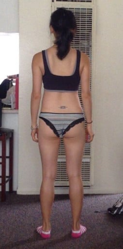 A before and after photo of a 5'2" female showing a snapshot of 106 pounds at a height of 5'2