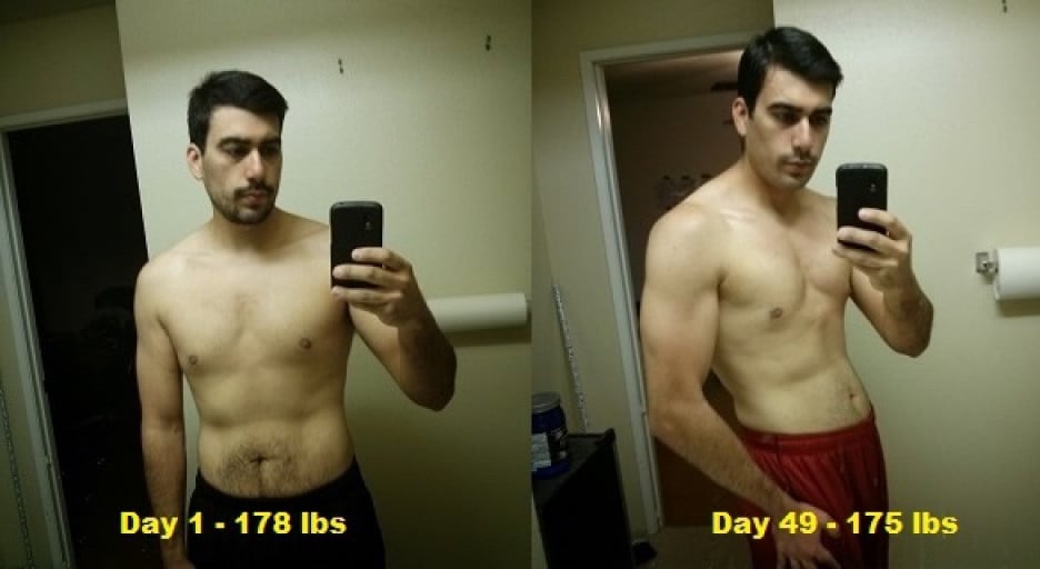 A picture of a 6'0" male showing a weight loss from 178 pounds to 175 pounds. A respectable loss of 3 pounds.