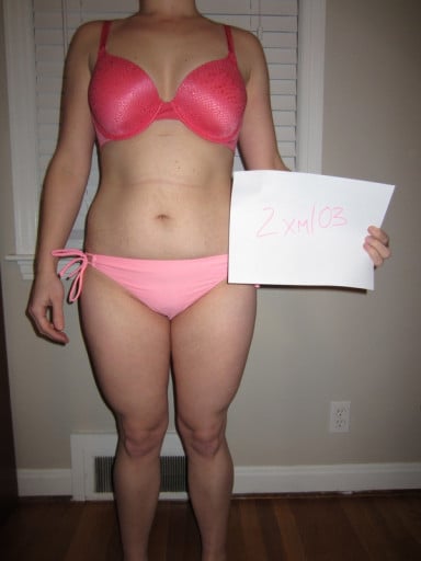 A picture of a 5'5" female showing a snapshot of 148 pounds at a height of 5'5
