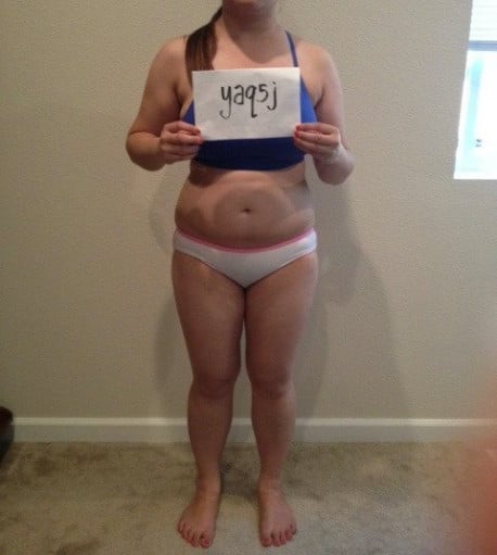 A photo of a 5'4" woman showing a snapshot of 156 pounds at a height of 5'4