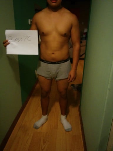 A picture of a 5'5" male showing a snapshot of 166 pounds at a height of 5'5
