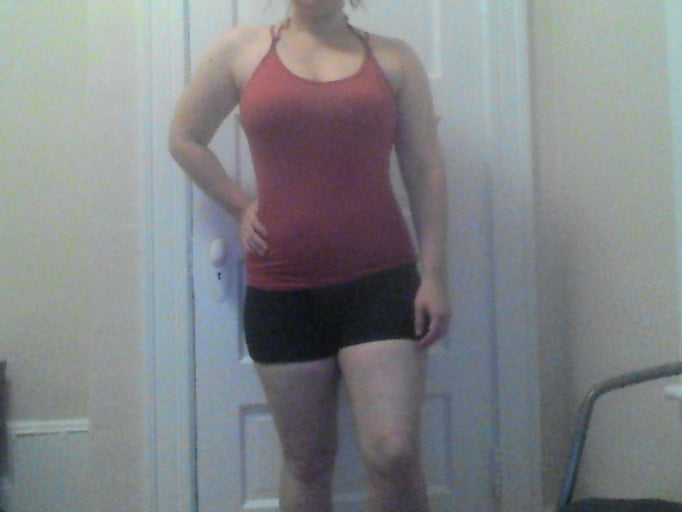 A picture of a 5'4" female showing a weight loss from 180 pounds to 164 pounds. A respectable loss of 16 pounds.