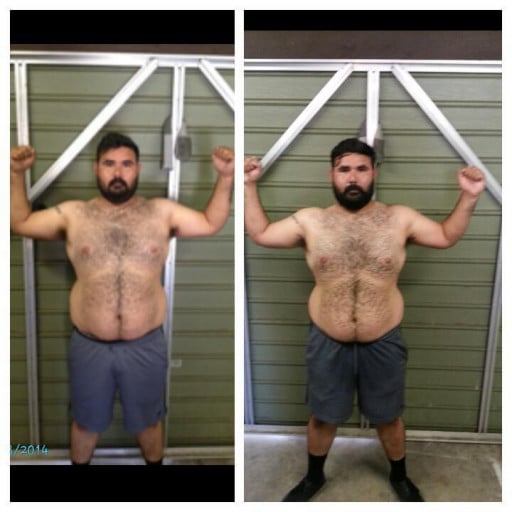 A picture of a 6'2" male showing a fat loss from 355 pounds to 314 pounds. A net loss of 41 pounds.