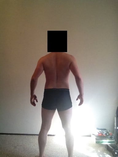 A before and after photo of a 5'9" male showing a snapshot of 182 pounds at a height of 5'9
