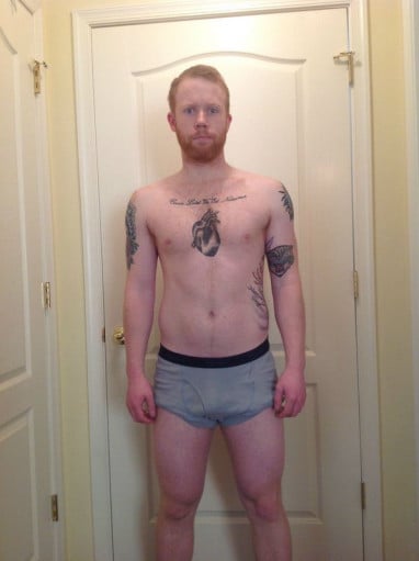 A before and after photo of a 5'9" male showing a snapshot of 184 pounds at a height of 5'9