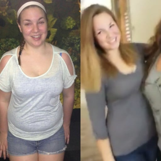 A picture of a 5'9" female showing a weight loss from 190 pounds to 160 pounds. A total loss of 30 pounds.