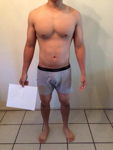 A progress pic of a 5'8" man showing a snapshot of 159 pounds at a height of 5'8