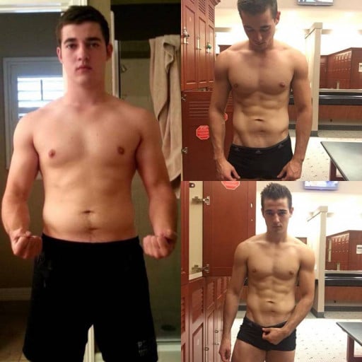 A progress pic of a 5'9" man showing a fat loss from 185 pounds to 160 pounds. A respectable loss of 25 pounds.