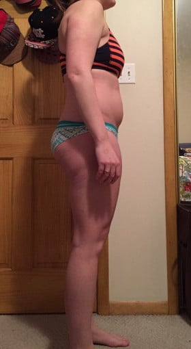 A before and after photo of a 5'9" female showing a snapshot of 179 pounds at a height of 5'9