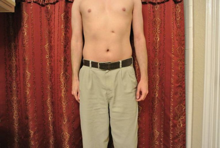 A before and after photo of a 5'10" male showing a weight gain from 139 pounds to 158 pounds. A respectable gain of 19 pounds.