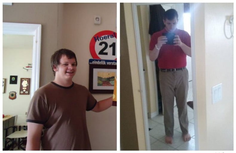 A picture of a 6'1" male showing a weight loss from 265 pounds to 215 pounds. A respectable loss of 50 pounds.