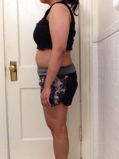 A picture of a 5'4" female showing a snapshot of 159 pounds at a height of 5'4