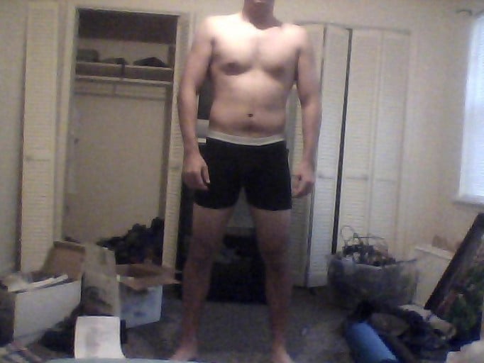 A before and after photo of a 6'1" male showing a snapshot of 200 pounds at a height of 6'1