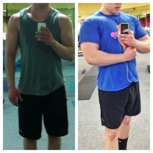 A before and after photo of a 6'1" male showing a weight bulk from 190 pounds to 230 pounds. A respectable gain of 40 pounds.