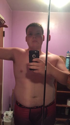 A picture of a 6'0" male showing a weight cut from 250 pounds to 225 pounds. A respectable loss of 25 pounds.