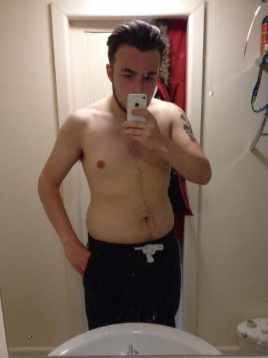 A progress pic of a 5'10" man showing a fat loss from 249 pounds to 193 pounds. A net loss of 56 pounds.