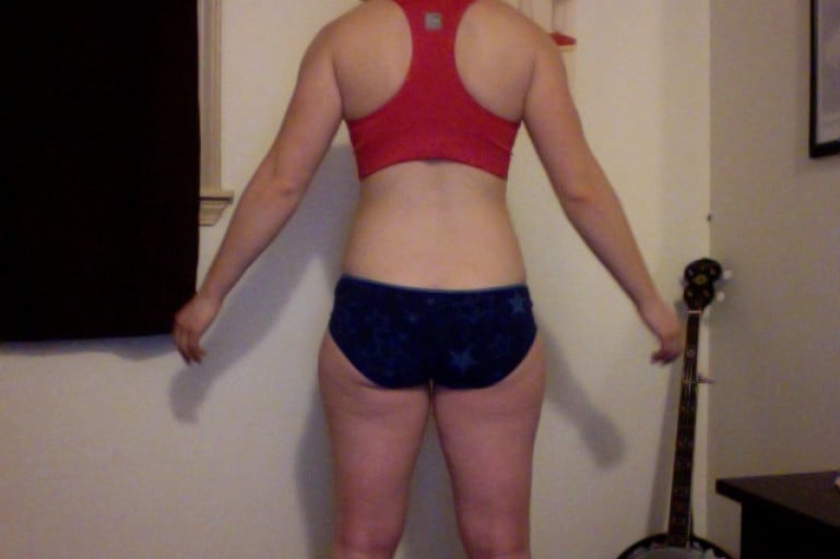 A progress pic of a 5'3" woman showing a snapshot of 141 pounds at a height of 5'3