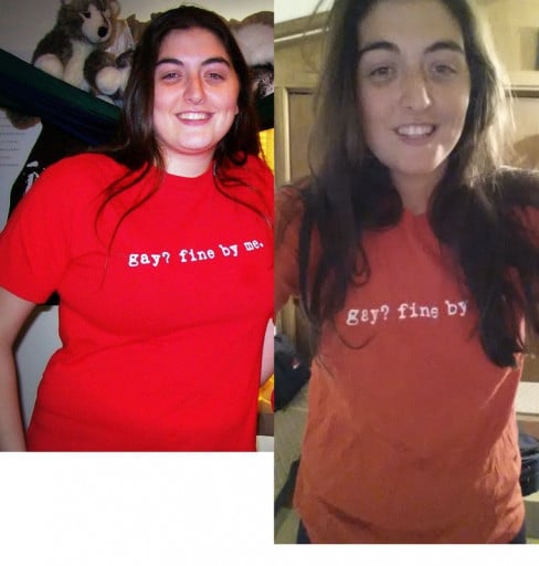 A before and after photo of a 5'10" female showing a weight cut from 230 pounds to 177 pounds. A respectable loss of 53 pounds.