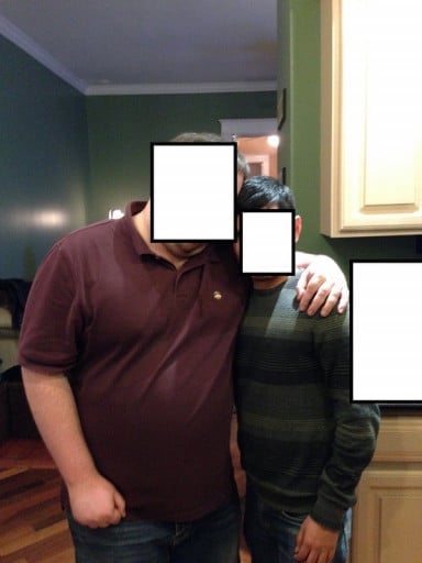 A photo of a 5'9" man showing a weight loss from 310 pounds to 252 pounds. A net loss of 58 pounds.