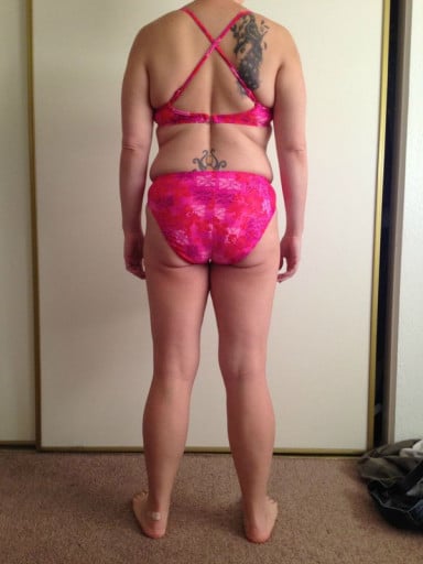 A photo of a 5'4" woman showing a snapshot of 145 pounds at a height of 5'4
