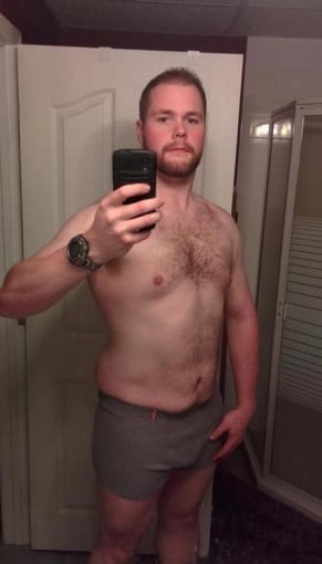 A before and after photo of a 6'3" male showing a fat loss from 331 pounds to 238 pounds. A respectable loss of 93 pounds.