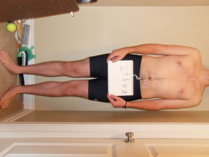 A before and after photo of a 6'1" male showing a snapshot of 183 pounds at a height of 6'1