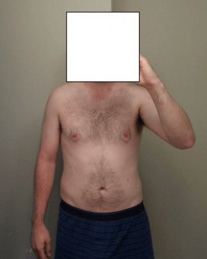 A photo of a 5'9" man showing a weight loss from 175 pounds to 153 pounds. A total loss of 22 pounds.
