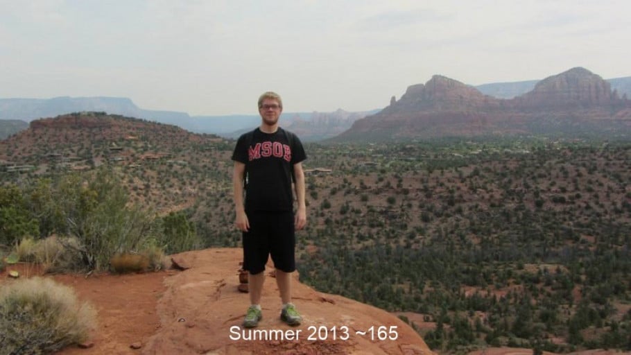 A picture of a 5'9" male showing a weight cut from 260 pounds to 160 pounds. A respectable loss of 100 pounds.
