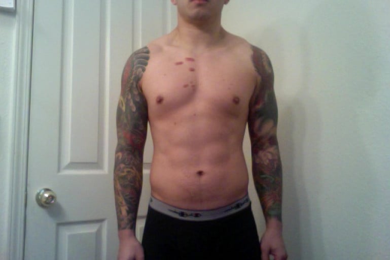 A progress pic of a 5'8" man showing a weight cut from 185 pounds to 170 pounds. A total loss of 15 pounds.