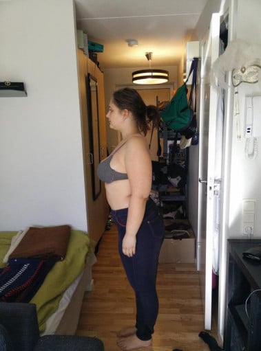A before and after photo of a 5'3" female showing a weight cut from 196 pounds to 138 pounds. A respectable loss of 58 pounds.